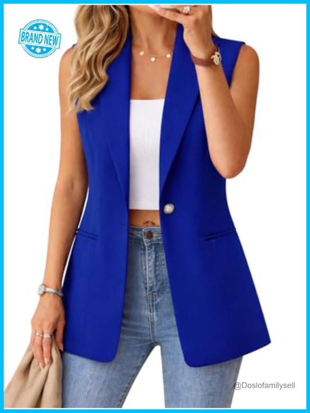 Sleeveless Blazer Vest Open Front Lightweight Polyester Casual Jacket